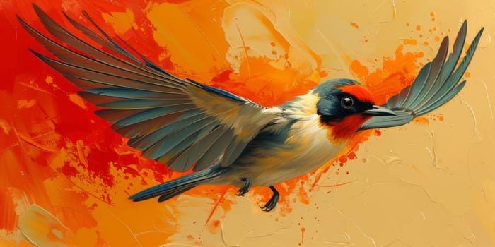 Little beautiful bird with hand draw and paint color background illustration.