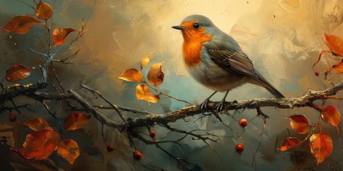 Little beautiful bird with hand draw and paint color background illustration.