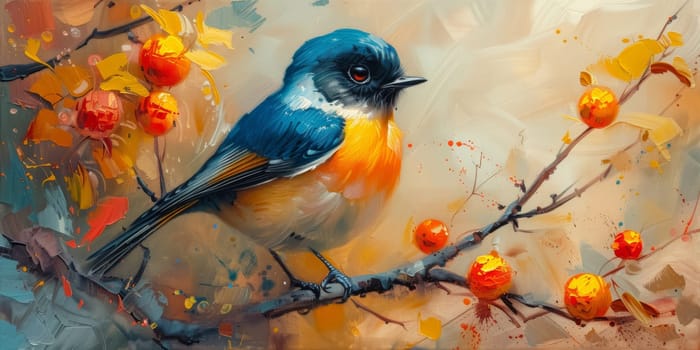 Little beautiful bird with hand draw and paint color background illustration.