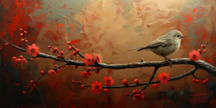 Little beautiful bird with hand draw and paint color background illustration.