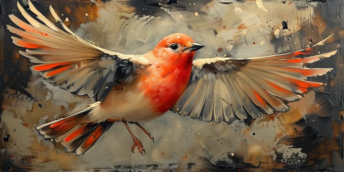 Little beautiful bird with hand draw and paint color background illustration.