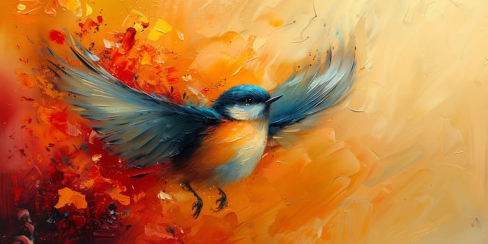 Little beautiful bird with hand draw and paint color background illustration.