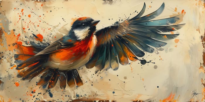 Little beautiful bird with hand draw and paint color background illustration.