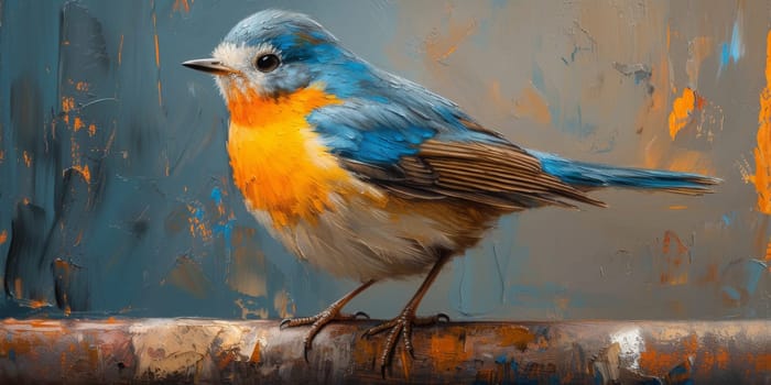 Little beautiful bird with hand draw and paint color background illustration.