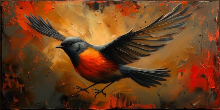 Little beautiful bird with hand draw and paint color background illustration.