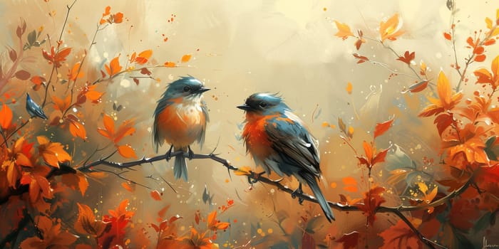 Little beautiful bird with hand draw and paint color background illustration.