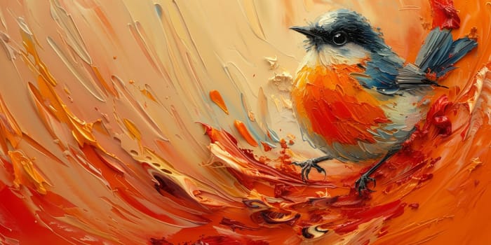 Little beautiful bird with hand draw and paint color background illustration.