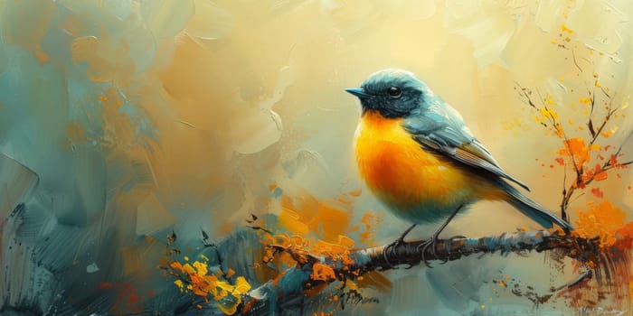 Little beautiful bird with hand draw and paint color background illustration.