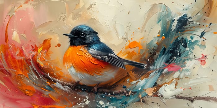 Little beautiful bird with hand draw and paint color background illustration.