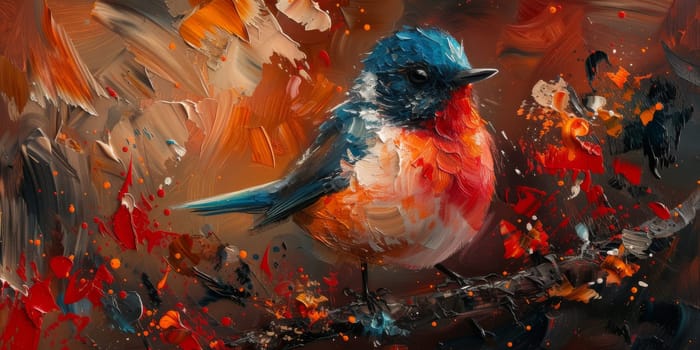 Little beautiful bird with hand draw and paint color background illustration.