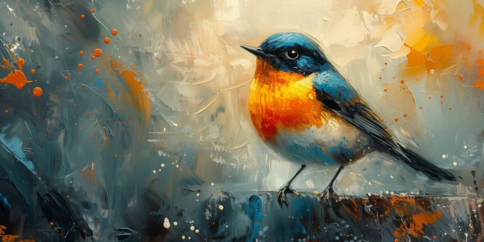 Little beautiful bird with hand draw and paint color background illustration.