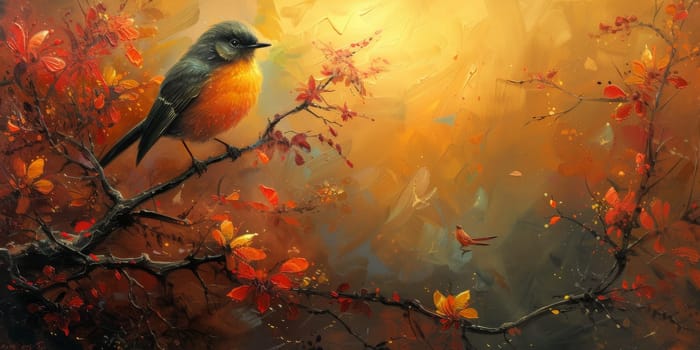 Little beautiful bird with hand draw and paint color background illustration.