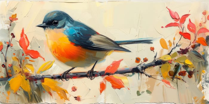 Little beautiful bird with hand draw and paint color background illustration.