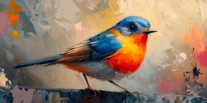 Little beautiful bird with hand draw and paint color background illustration.