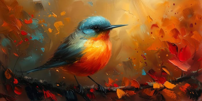 Little beautiful bird with hand draw and paint color background illustration.