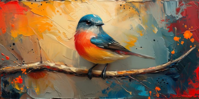 Little beautiful bird with hand draw and paint color background illustration.