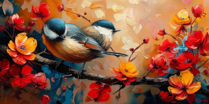 Little beautiful bird with hand draw and paint color background illustration.