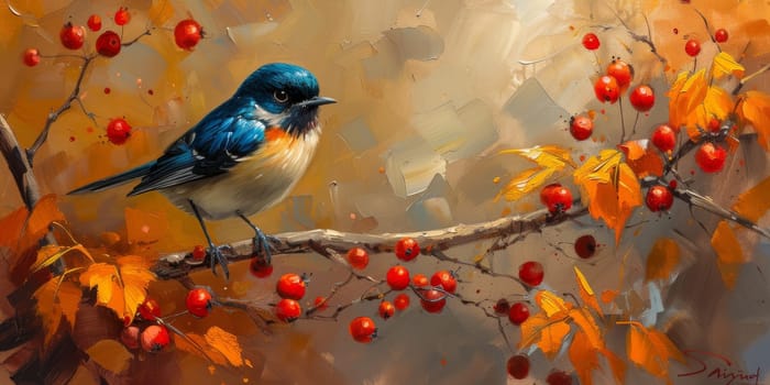 Little beautiful bird with hand draw and paint color background illustration.