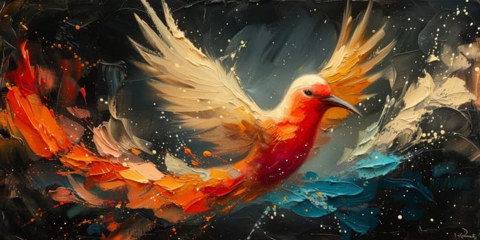 Little beautiful bird with hand draw and paint color background illustration.