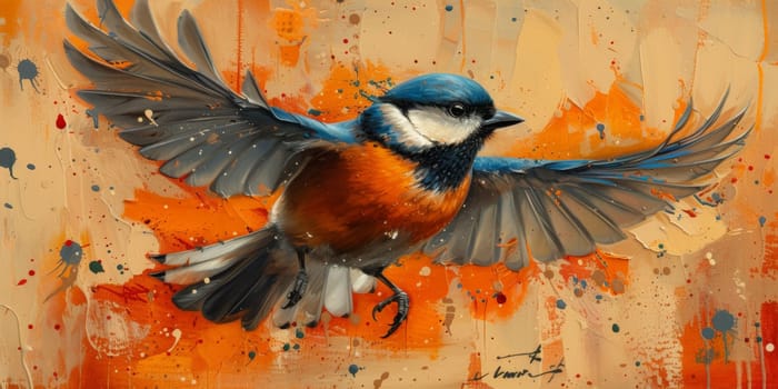 Little beautiful bird with hand draw and paint color background illustration.