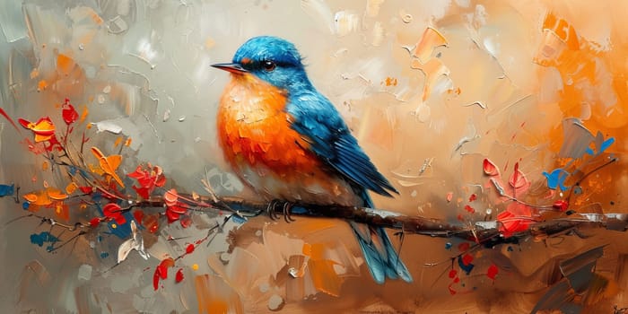 Little beautiful bird with hand draw and paint color background illustration.