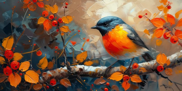 Little beautiful bird with hand draw and paint color background illustration.