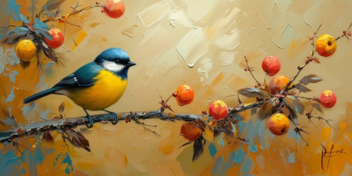 Little beautiful bird with hand draw and paint color background illustration.