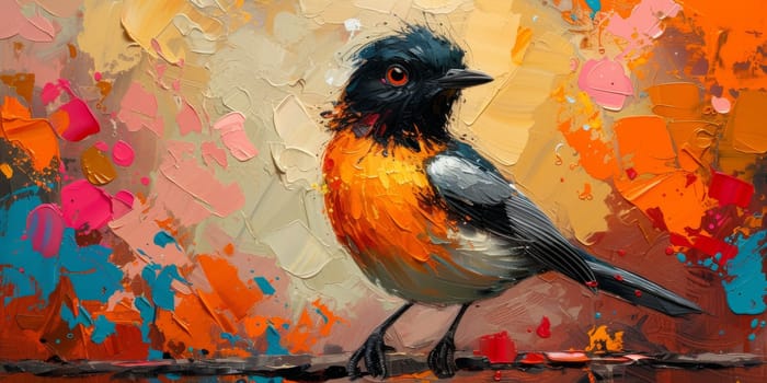 Little beautiful bird with hand draw and paint color background illustration.