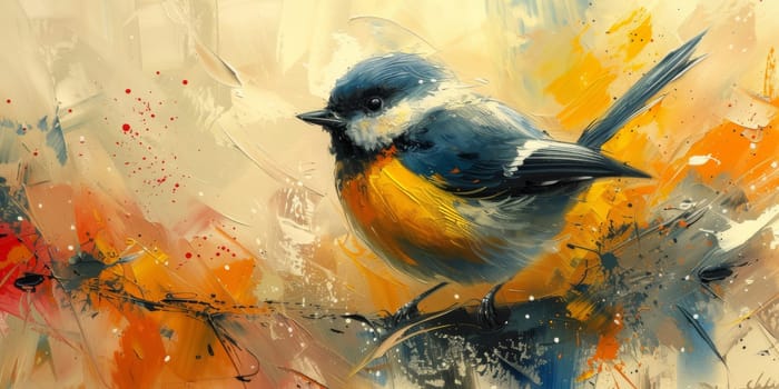 Little beautiful bird with hand draw and paint color background illustration.