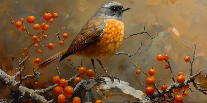 Little beautiful bird with hand draw and paint color background illustration.