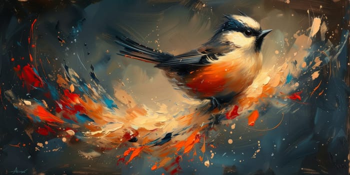 Little beautiful bird with hand draw and paint color background illustration.