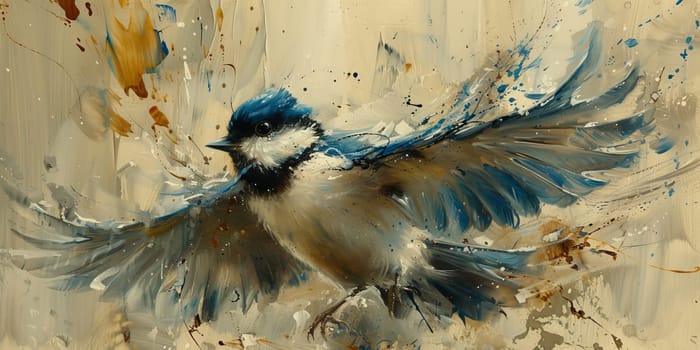 Little beautiful bird with hand draw and paint color background illustration.