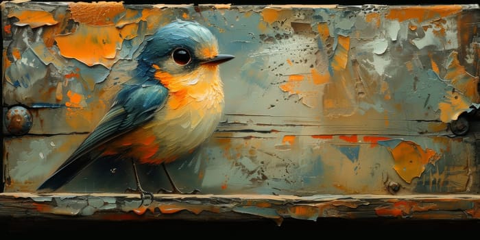 Little beautiful bird with hand draw and paint color background illustration.