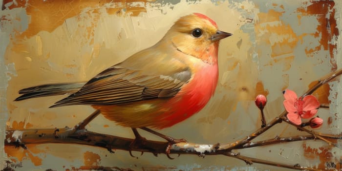 Little beautiful bird with hand draw and paint color background illustration.