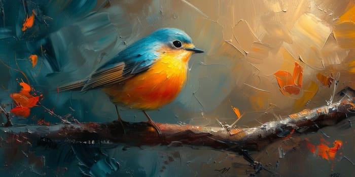 Little beautiful bird with hand draw and paint color background illustration.