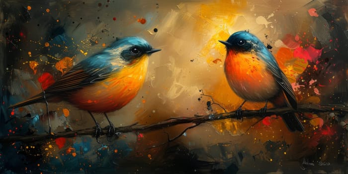 Little beautiful bird with hand draw and paint color background illustration.