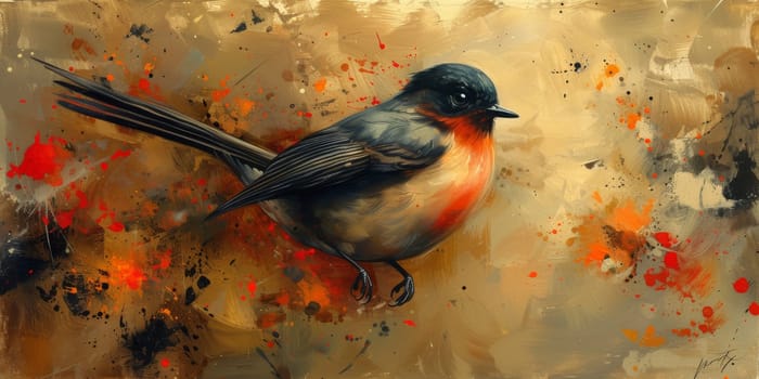 Little beautiful bird with hand draw and paint color background illustration.