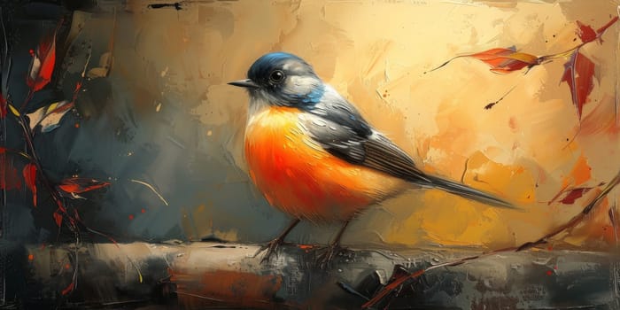 Little beautiful bird with hand draw and paint color background illustration.