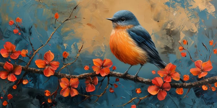 Little beautiful bird with hand draw and paint color background illustration.