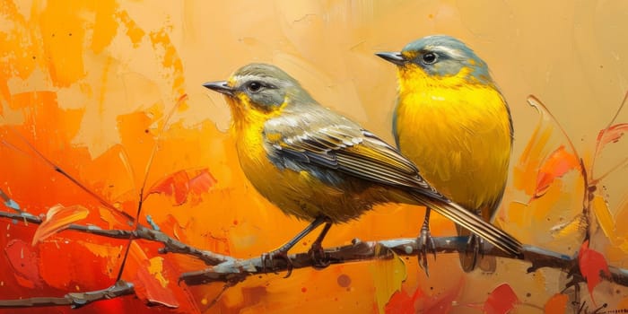 Little beautiful bird with hand draw and paint color background illustration.