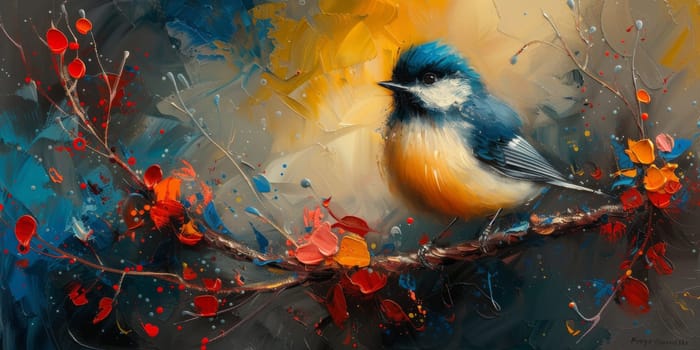 Little beautiful bird with hand draw and paint color background illustration.