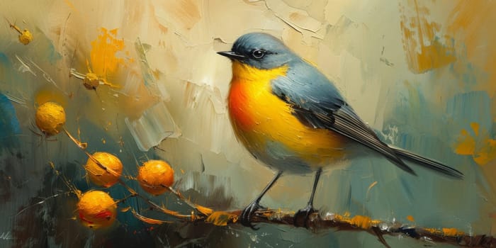 Little beautiful bird with hand draw and paint color background illustration.