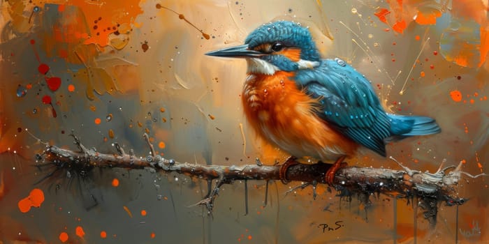 Little beautiful bird with hand draw and paint color background illustration.