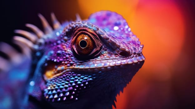 A close up of a colorful lizard with bright eyes