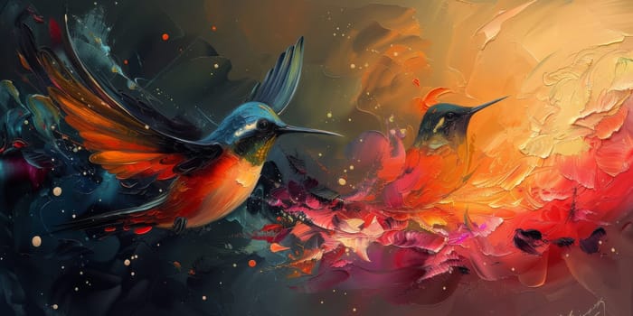 Little beautiful bird with hand draw and paint color background illustration.