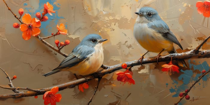 Little beautiful bird with hand draw and paint color background illustration.