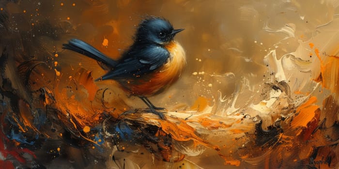 Little beautiful bird with hand draw and paint color background illustration.