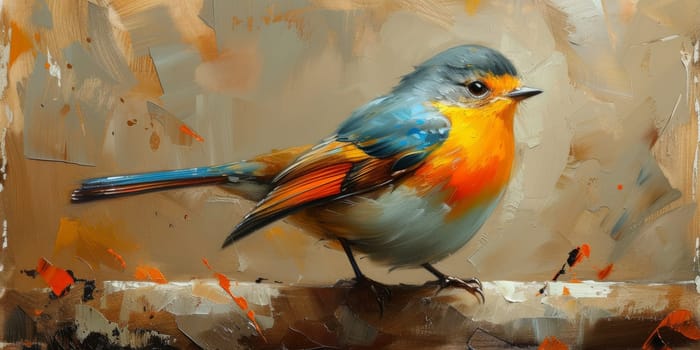 Little beautiful bird with hand draw and paint color background illustration.