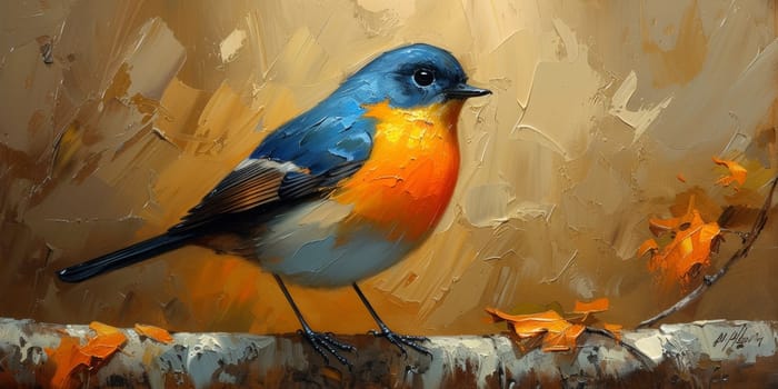 Little beautiful bird with hand draw and paint color background illustration.