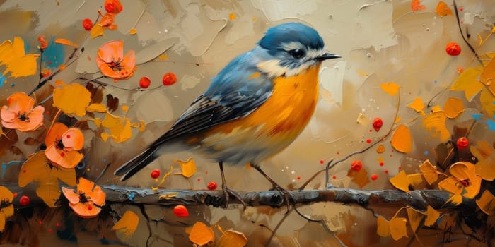 Little beautiful bird with hand draw and paint color background illustration.